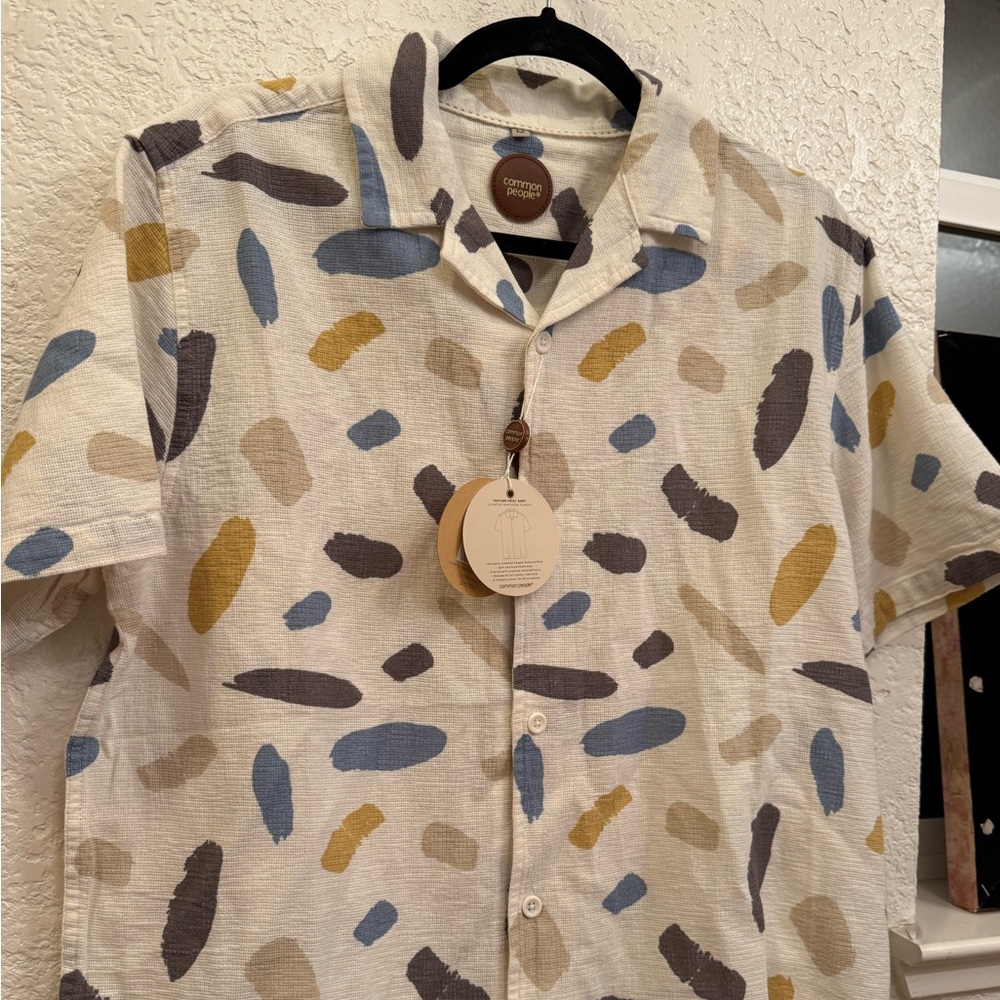 Common People Brushstroke Shirt Men’s M Multicolor Camp Collar Resort NWT Resort - Picture 2 of 16